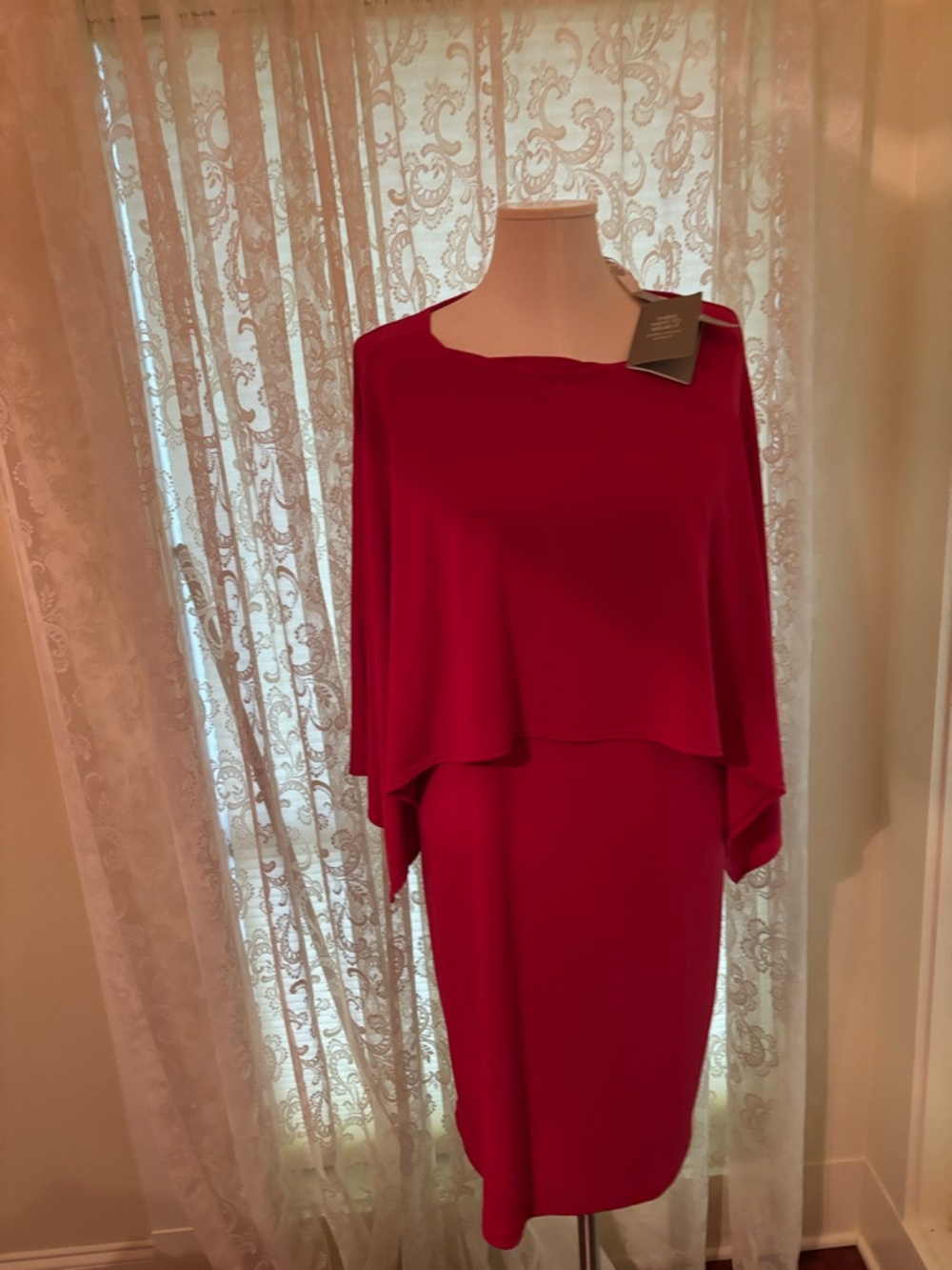 NWT Elegant Red cape collar Layered Cocktail Dress